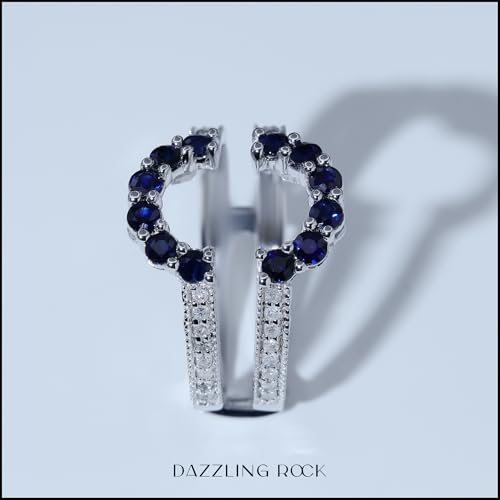 Dazzlingrock Collection Round Blue Sapphire & White Diamond Ladies Enhancer Curved Double Guard Matching Wedding Band | 925 Sterling Silver3