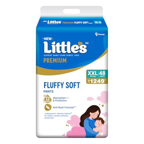 Little's Premium Baby Diapers XXL Size | Pants Style | 15-25 kg | 48 Count - Pack of 1 | Super Jumbo Baby Diaper with Leakage Guard, Wetness Indicator & 12 Hours Absorption