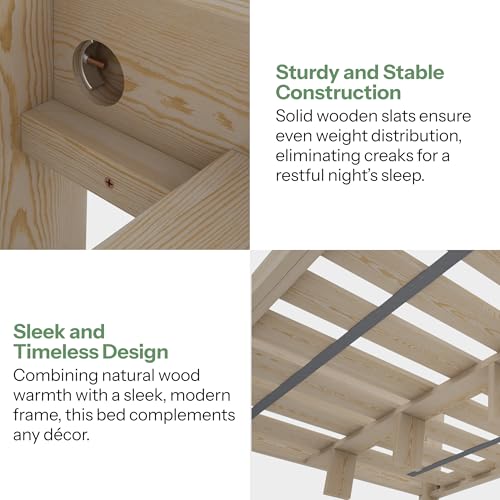 Nodax King Size Bed Frame – Solid Pine Wooden Bed Frame for Adults, F1 Easy Assemble Bed with Sturdy Slats & Extra Four Supportive Legs, Comfortable Bedroom Furniture | 5ft (Alder)