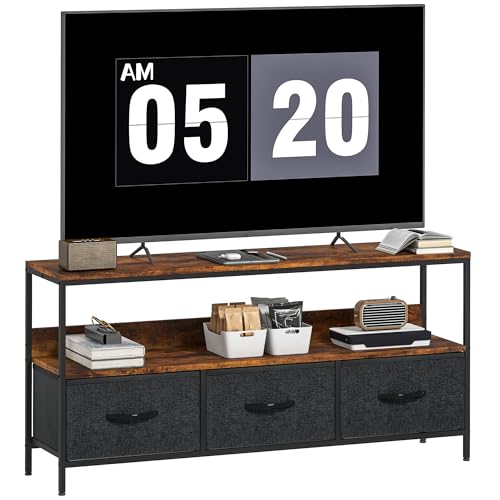HOMCOM Meuble TV 120 cm, Meuble télé pour téléviseur jusqu'à 55 Pouces avec 1 étagère, 3 tiroirs Pliables et Pieds en Acier, Banc TV pour Salon, Chambre...