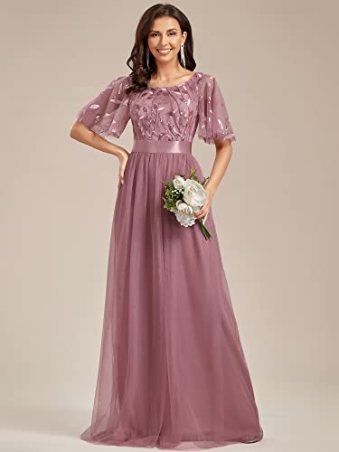 Image of Ever-Pretty Sequin Formal Prom Dresses for Women Ruffle Sleeves Empire Waist A-Line Long Mother of Bride Dress 00904