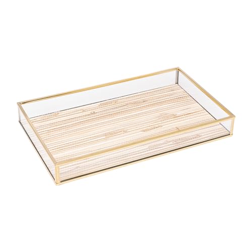 Bandeja de Metal Dourada com Palha 15cm x 25cm x 3cm - Lyor