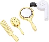 4Pcs Dollhouse Miniature Bathroom Set with Hair Dryer,Miniature Comb Hair Dryer Mirror Makeup Set /12 Dollhouse Decorations,Dollhouse Furniture,Dollhouse Accessories