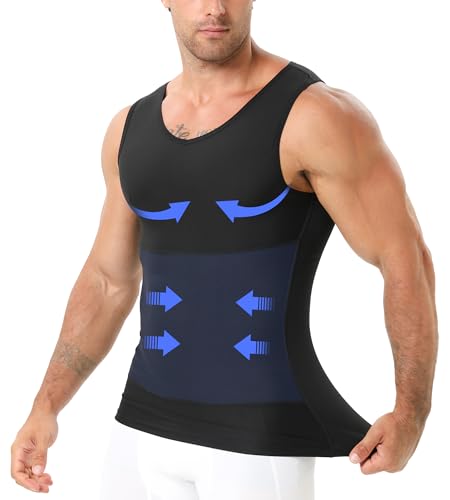 Compression Shirt Men, V-Neck Slimming Body Shaper Tank Top Shapewear Undershirt for Gynecomastia Tummy Control