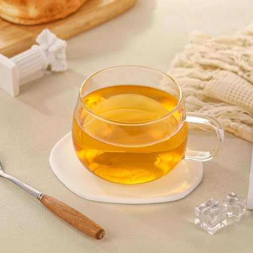 Image of PrimeWorld Glass Tea Cups Set of 2, 360ml | Clear Borosilicate Glass Teacups with Handle for Tea Lovers | Dishwasher & Microwave Safe Large Coffee Mugs for Espresso, Cappuccino, Latte & Juice