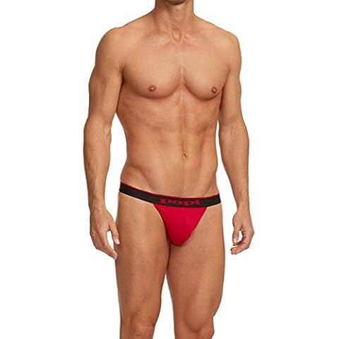 Papi Men's 3-Pack Cotton Stretch Thong, Red/Grey/Black, Small Cover