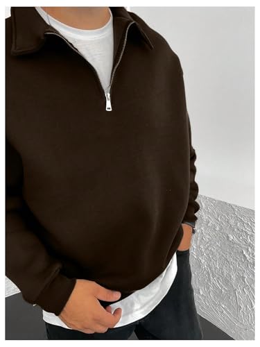 Verdusa Men's Half Zipper Collared Neck Sweatshirts Long Sleeve Loose Fall Pullover Tops4
