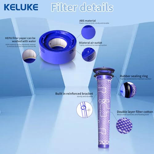 Vacuum Filter Replacement Kit for Dyson V7, V8 Animal, V8 Absolute & SV10 Cordless Vacuum Cleaners, Replaces Part # 965661-01 & 967478-01 (8P)