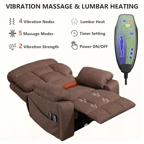 Image of 4 Motor Power Lift Recliner Chair for Elderly, 400LBS Big Man Oversized Lay Flat Recliner with Massage Heat, Zero Gravity Electric Lift Chair, Adjustable Headrest, 2 Cup Holders, Brown