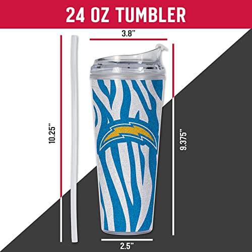 Image of Rico Industries NFL Football Glitter 24oz Acrylic Glitter Tumbler with Hinged Lid, Officially Licensed Double Wall Tumbler with Straw