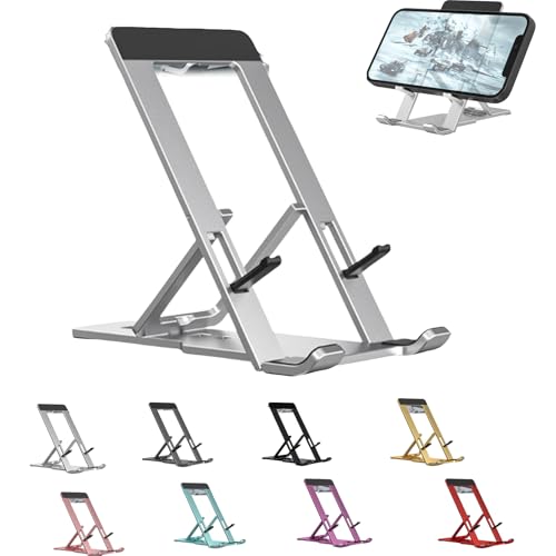 WTKYLMP Presencte Fashion Folding Bracket Cell Phone, Portable Folding Bracket, Aluminum Desk Phone Stand,Adjustable Phone Stand for Desk with all Smartphones,Tablets (Silver)