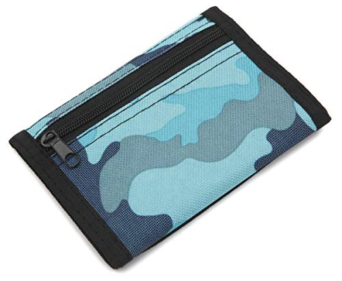 Image of AI-DEE RFID Trifold Canvas Outdoor Sports Wallet for Kids - Front Pocket Wallet with Magic Sticker - Blue