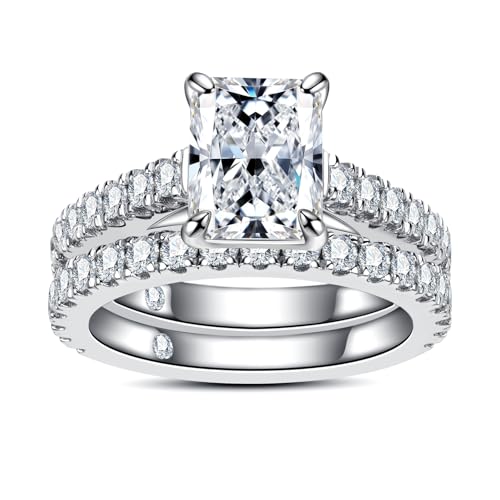 AnuClub (Total 4.14ct 3CT Center Moissanite Engagement Rings Wedding Band D Color VVS1 Round Cut 925 Sterling Silver Bridal Sets for Women