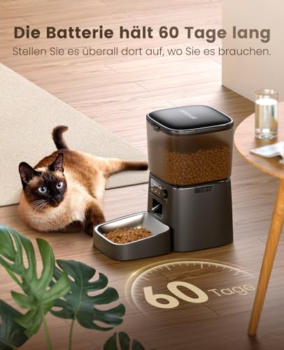 oneisall 3.5L Futterautomat Katze, WiFi Intelligenter Katzenfutter Automat, APP-Steuerung, 1-12 Mahlzeiten pro Tag, Futterspender für Katzen/Hunde, mit Edelstahlnapf (Schwarz)