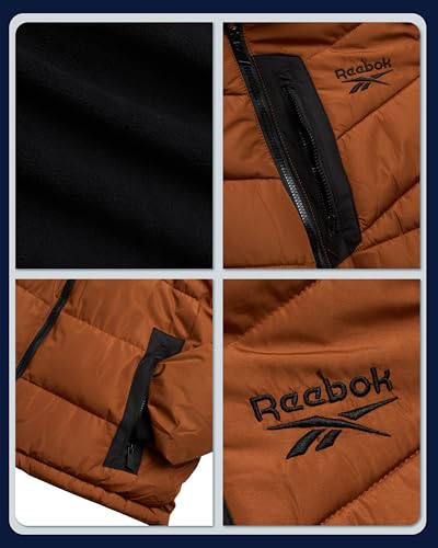Image of Reebok Mens Winter Jacket - Thick Heavyweight Ski Winter Coat - Warm Insulated Quilted Hooded Puffer Coat for Men