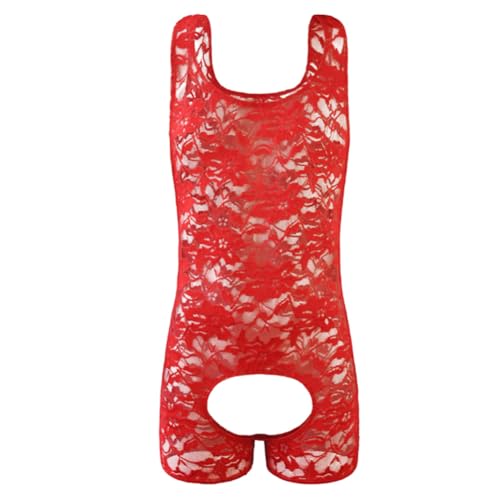 Body Calzoncillos Bóxer Hombre Slim Fit Jumpsuit Transpirables Mono Lencería(Red,One Size)