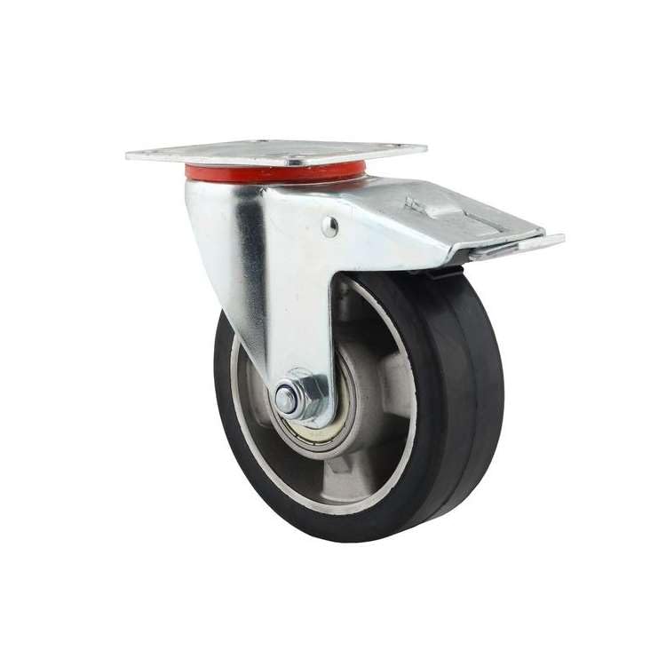 WIKO Schwerlastrollen 125 mm Transportrollen - Lenkrollen mit Bremse - Aluminium Gummirollen Set bis 200 kg - Bockrollen (Lenkrolle mit Bremse)