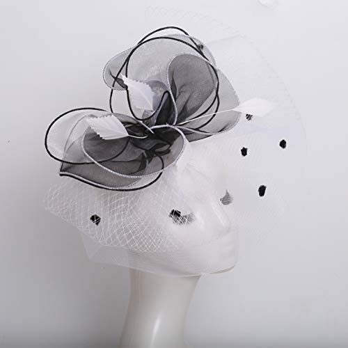 Go Mai Women Kentucky Derby Hat Organza Hats Two Wear Ways,Hat Flower Can Be Used As a Headwear, Black White, One Size