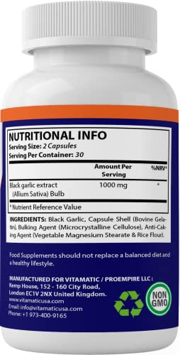 Vitamatic Fermented Black Garlic Extract 1000 Mg 60 Capsules - Non-Gmo, Gluten Free - Antioxidant And Cholesterol Support #TOP1