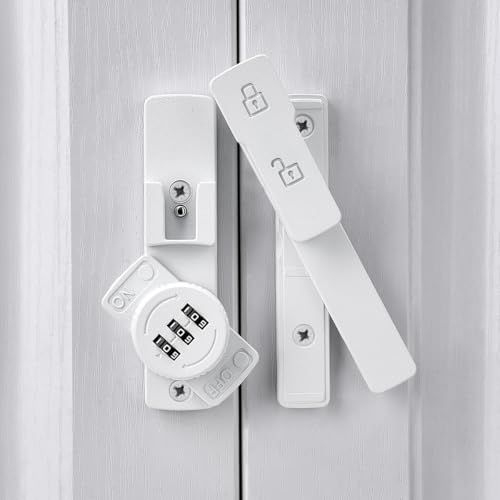 Image of INIRET 2 Packs Matte White 180 Degree Barn Door Lock,Mechanical Password Lock,3 Digit Password Keyless,Flip Latch with Combination,Protect Privacy,for Barn Door,Cabinets,Windows,Garden,Bathroom
