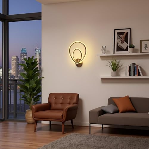 Image of Modern LED Ring Wall Lamp | Luxury Gold Finish Wall Light for Living Room & Bedroom | Warm White Decorative Wall Sconce