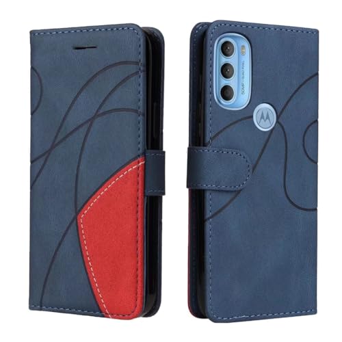 Dfjhure for Motorola Moto E40/E30/E20 Case Premium Flip Wallet Phone Case Cover Shockproof PU Leather Stand View Bookstyle Case Silicone Bumper Business Phone Case for Motorola Moto E40/E30/E20- Blue