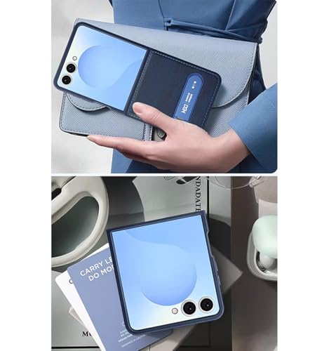 Image of BOUNCEBACK Vegan Leather Back Case Cover for Samsung Galaxy Z Flip 7 5g | Metal Kickstand Back Case Cover for Z Flip7 - (Blue)