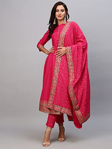 Image of ANNI DESIGNER Women Cotton Blend Solid Kurta With Pant & Dupatta