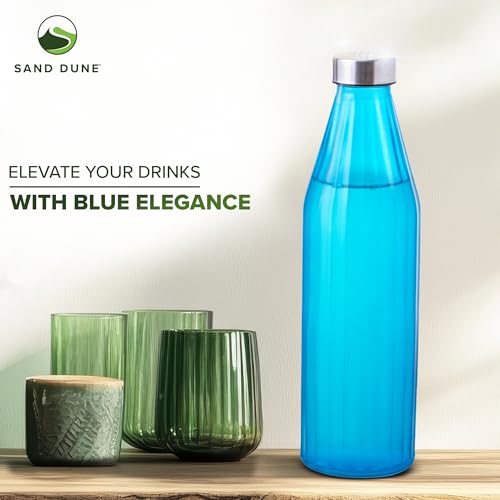 Image of SAND DUNE BlueColour Glass water bottle, 800 ml Each, Set of 1, with Leak-Proof Airtight Stainless-Steel Lid for Water, Smoothie, Juices - Reusable Travel Glass Drinking Fridge Bottles