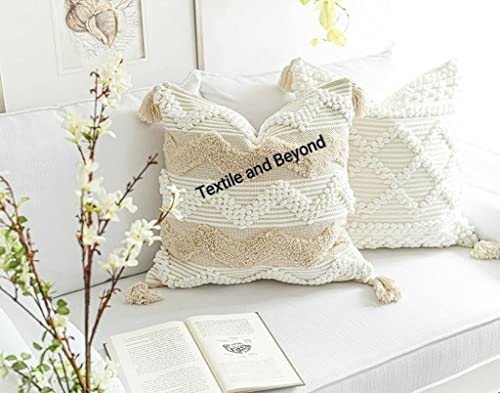 Image of Cushion - Handloom Cotton Throw Pillow Covers - Set of 5 Decorative Cushions for Living Room, Bedroom, & Sofa, 16x16 Inches