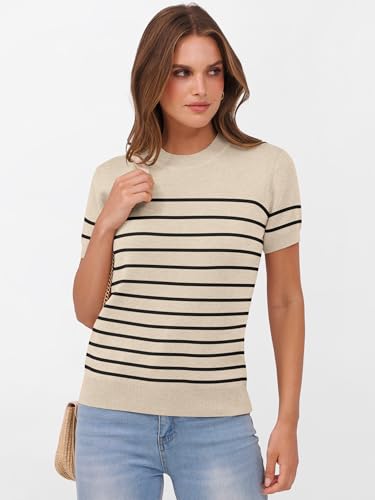 Image of ANRABESS Womens Short Sleeve Sweaters Wool Blend Crew Neck Sweater Shirts Business Casual Work Tops 2026 Summer Outfits