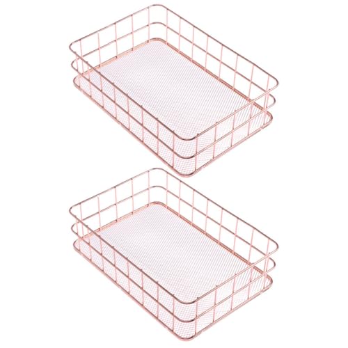 WATIIFUFU Cesta Organizadora de Cocina y Baño de Metal Base de Malla, Color Rosa Dorado, Tamaño Grande, Set de 2 Unidades para Toallas de Invitados y Servilletas Desechables