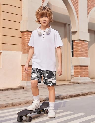 Image of Arshiner Boy's Textured Button Up Shirt and Shorts Set 2 Piece Summer Beach Outfit for 5~12 Years Kids
