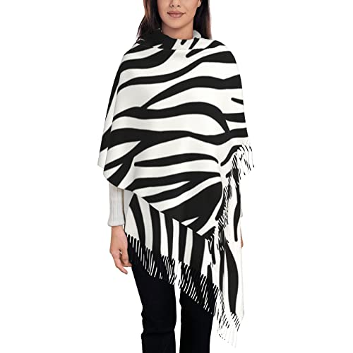 Bagea-Ka Zebra Print Scarf Long Shawl Wraps Pashmina for Women Girls with Tassels Soft Warm Cozy2