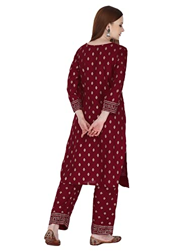 Image of Women's Rayon Printed Kurta with Palazzo Set (Small, Maroon Palazzo Set)