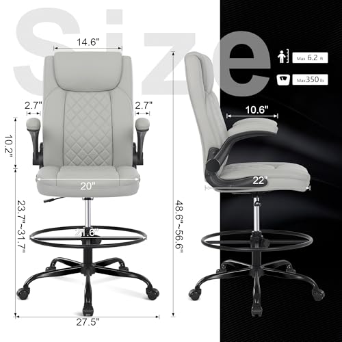 Image of Misolant Drafting Chair, Tall Office Chair for Standing Desk, Standing Chair with Adjustable Height and Flip-up Armrest, Leather Drafting Chair, High Office Chair for Counter Height Desk