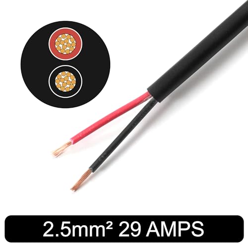 Automotive Round Twin 2 Core Cable 12v 24v Thin Wall Wire (29 AMP Rated 2.5mm²) 10/30/50/100 Metre (10M Coil)