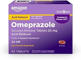 Amazon Basic Care Omeprazole Delayed Release Tablets 20 mg, Acid Reducer, Treats Frequent Heartburn, 42 Count