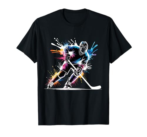 Arte de Salpicaduras de Pintura de Color para Jugadores de Hockey sobre Hielo Camiseta