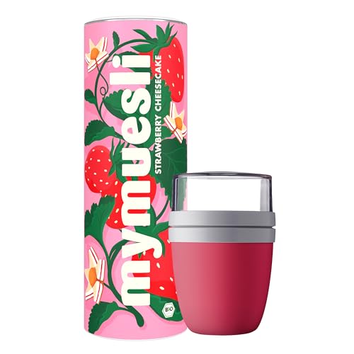 mymuesli Strawberry Cheesecake BIO Müsli mit Butterkeks & fruchtigen Erdbeeren (575g) + Mepal Müsli-Becher (500 ml Becher & 300 ml Deckel) Joghurt-Becher - To Go (2Go) für Mikrowelle & Spülmaschine