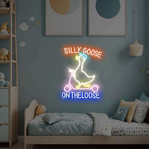 Image of Silly Goose on the Loose Neon Sign, Funny Duck Goose LED Light, Bedroom Wall Decor, Silly Duck Decoration, 16.9 inchx13.2 inch