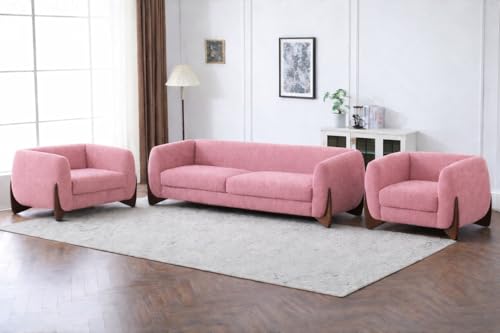 Image of Modern Classic 5 Seater Sofa Couch Fabric & Valvet Tufted Chesterfield Sofa Living Room and Office (Boucle Light Pink 3+1+1) | Premium Material, Easy Maintenance, Spacious Seating