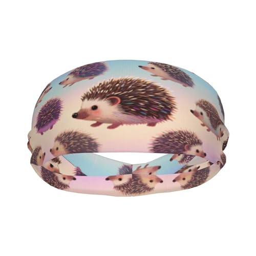Boys Girls Sports Sweat Band, Boho Style Elastic Head Ribbon for Running Fitness Spa, Beauty Skinny Cute Hedgehogs Art Headwear Hand Decor2