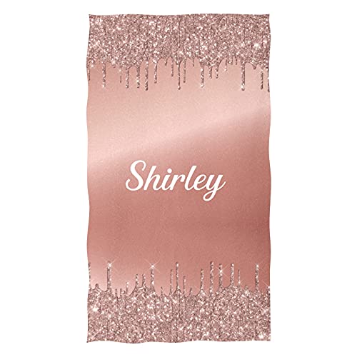 CUXWEOT Custom Personalized Hand Towels with Name Rose Gold Glitter Print Soft Microfiber Bath Towel Multipurpose for Bathroom Kitchen Hotel Gym Spa (16 X 28 inches)