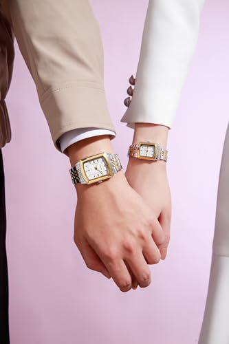 Image of Giordano Analog Pair Watch for Unisex with Square Dial, Crystal Indices, Date Display and Stainless Steel Strap