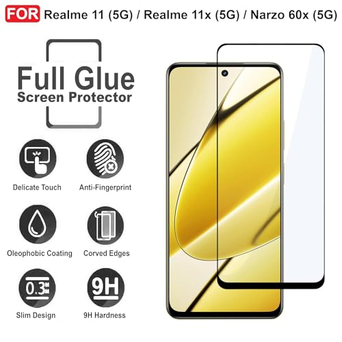 Image of DD SON Tempered Glass Screen Protector Compatible For Realme 11(5G) /Realme 11X(5G) /Realme Narzo 60X(5G) /Realme C67 5G(11D) Smartphone With Edge To Edge Coverage And Easy Installation Kit,Black