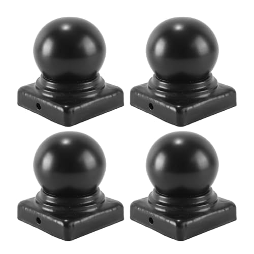 Alide Lot de 4 capuchons de poteau de clôture noirs avec boule supérieure, boule décorative pour poteaux métalliques de 50 mm, pour escalier, rampe et...