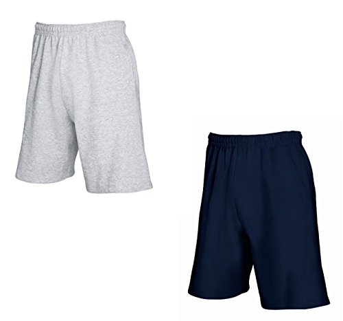 2er-Pack Fruit of The Loom Herren Kurze Sporthosen Jogginghosen Lightweight Shorts (XL, Grau & Navy)