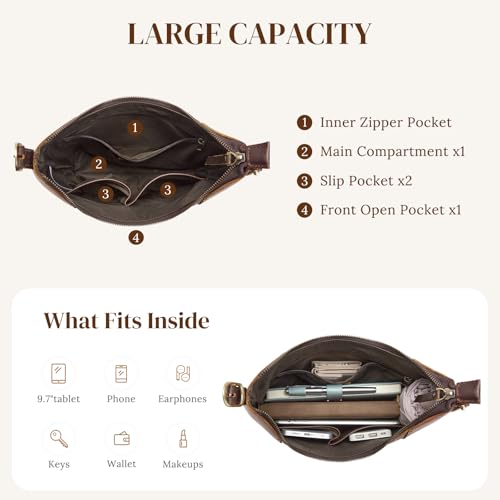 Image of S-ZONE Leather Purses for Women Shoulder Hobo Handbag Rose Pattern Travel | Full Grain Cattle Leather, Fits 9.7-inch Tablet, Daily Casual, Adjustable Shoulder Strap, Multi Pocket Storage