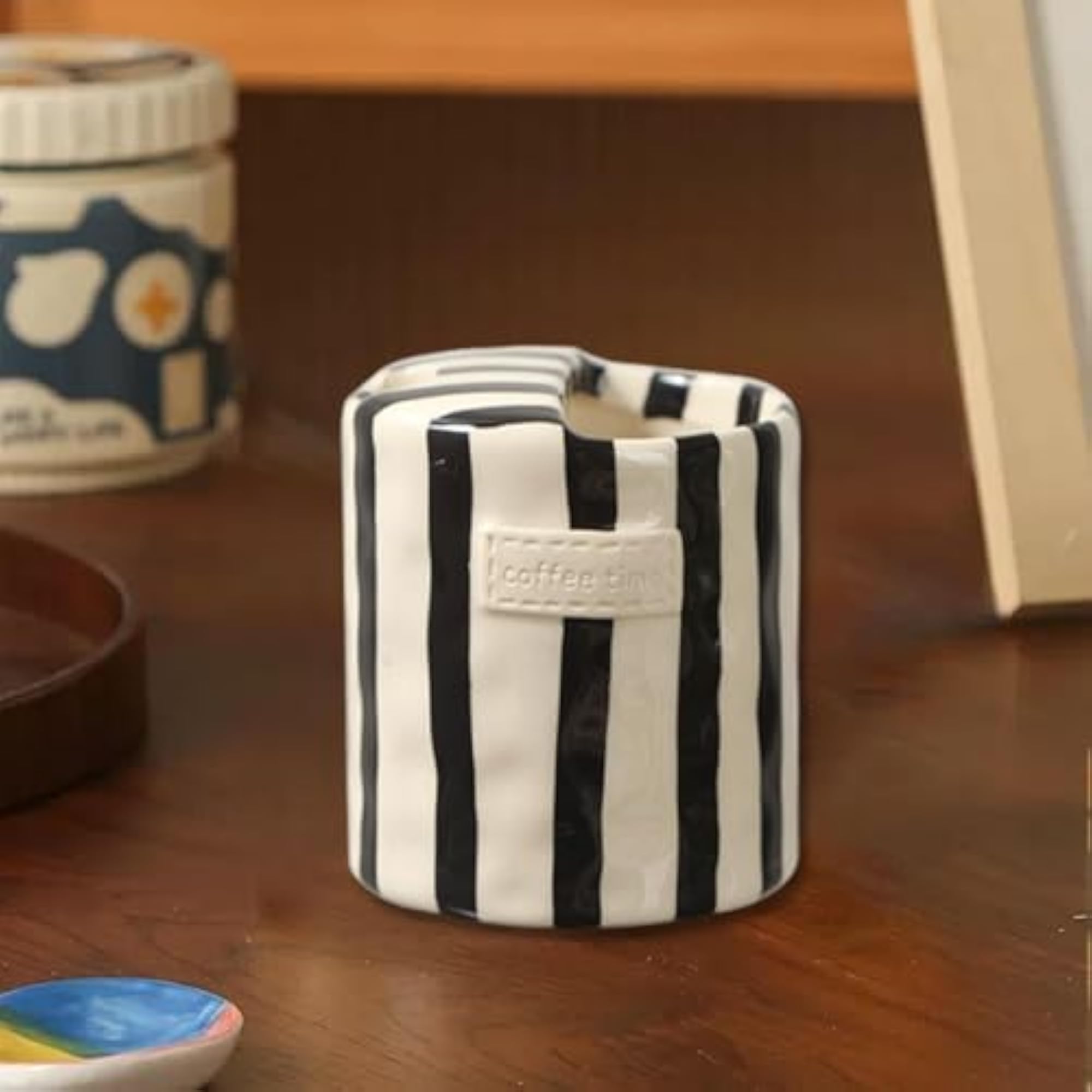 Ceramic Coffee Mug Hand Painted Striped Design